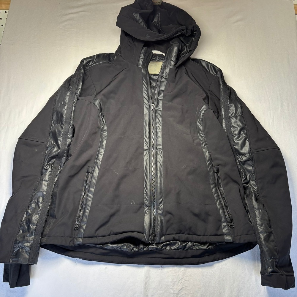 Athleta RECCO Maribel Jacket Womens XL Black Hooded Puffer Ski Snowboard Reflect